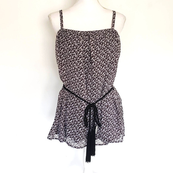 BISOU BISOU Tank Top Womens SIZE L Brown Tassel Waist Belt Lined Spaghetti Strap - Picture 11 of 11
